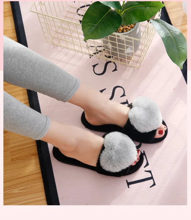 Plush Slippers Women's Cross Section To Keep Warm Grey - Shop at LoveMi
