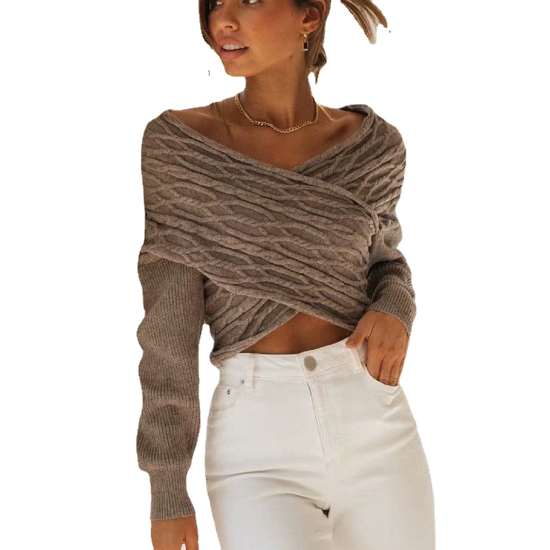 Title 4, Cross V-neck Long-sleeved Sweater Top