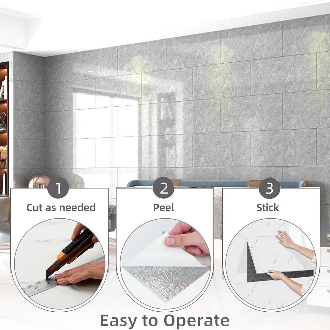 12Pcs PVC Marble Tiles Wall Sticker Self-Adhesive Stick Kitchen Bathroom Decor