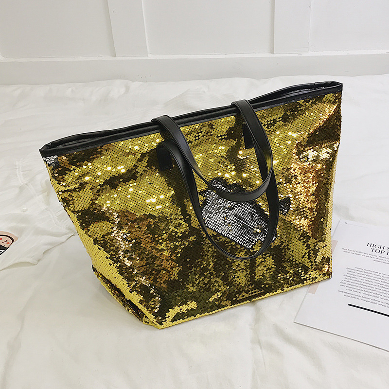 Women's Statement Colorful Sequin Tote Bag Gold - Shop at LoveMi