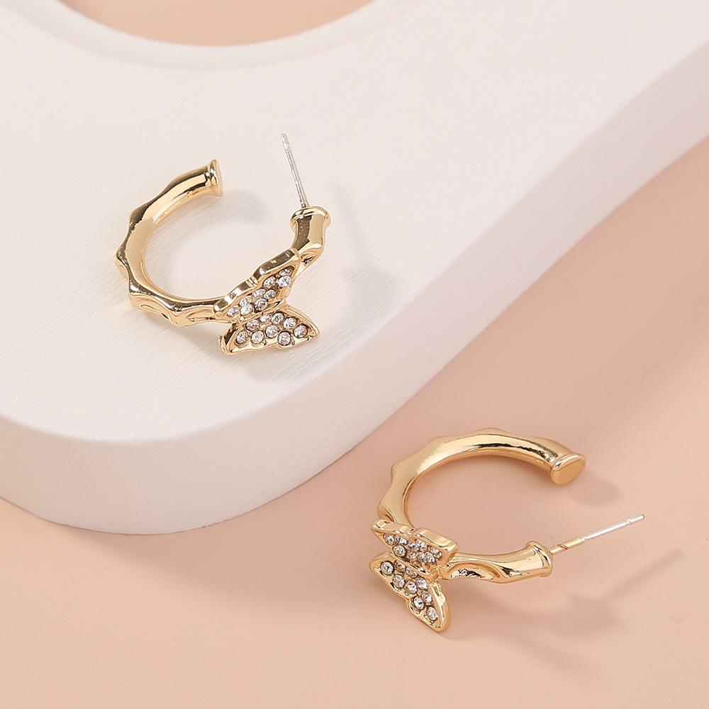 Exquisite Fashion Jewelry C-shaped Diamond-studded Butterfly Earrings Simple Temperament Geometric Exaggerated Earrings