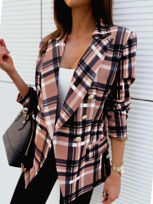 New Style Long Sleeve Double Breasted Fashionable Printed Coat Women Khaki - Shop at LoveMi