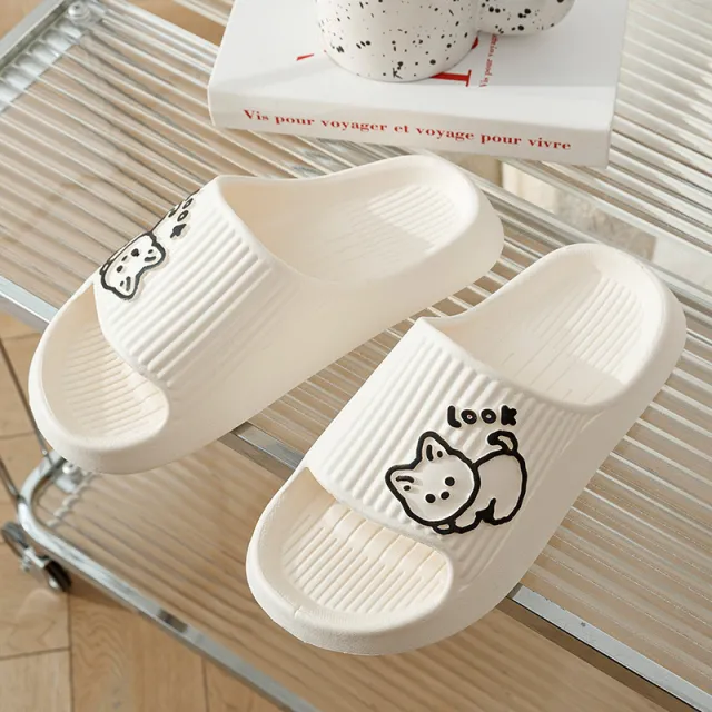 Cute Cat Slippers Summer Women Home Shoes Bath Thick Platform Non Slip Slides Indoor Outdoor White - Shop at LoveMi