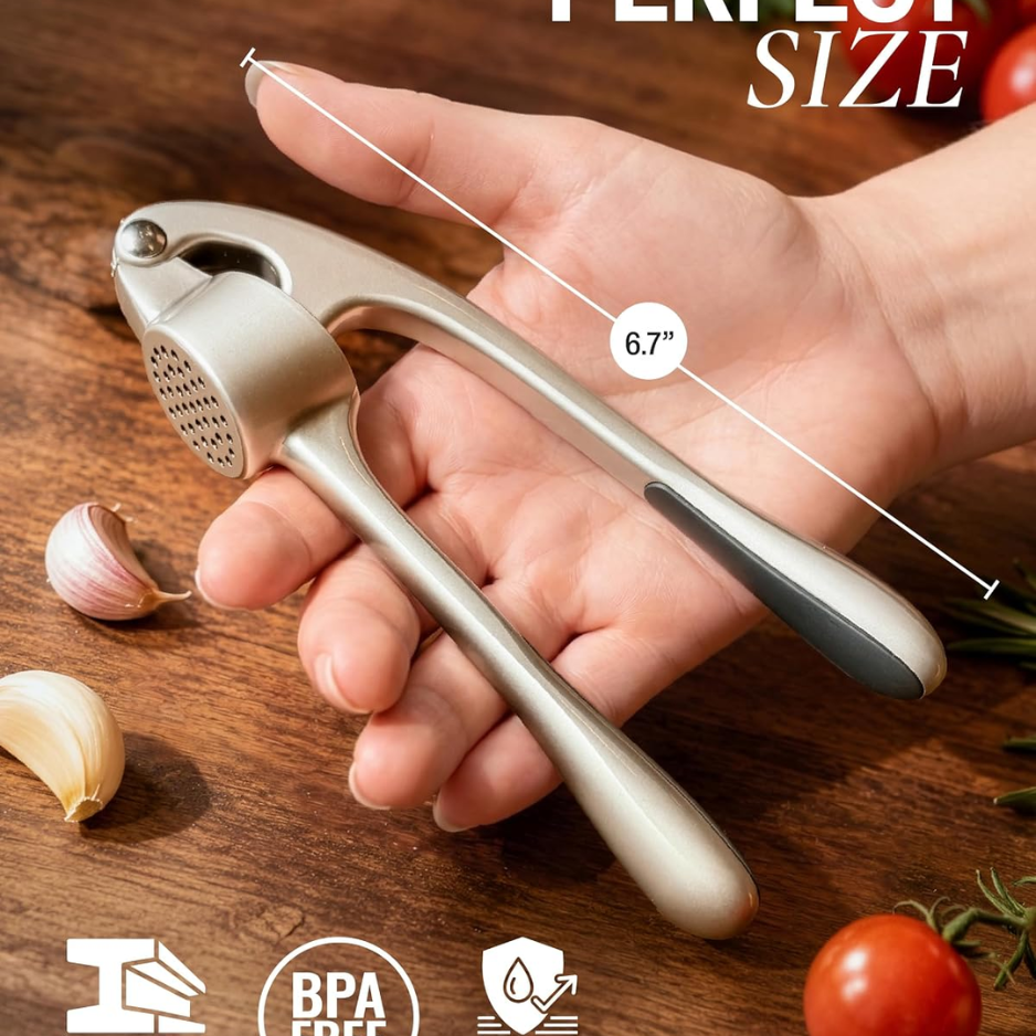 Premium Rust-Proof Garlic Press Set - Easy-Squeeze Mincer With Silicone Peeler & Brush — foto 4