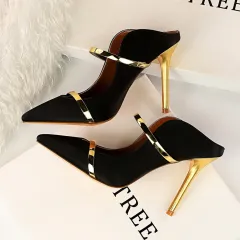 Women's Stiletto Single Shoes Back Empty Sandals - Black - View 1