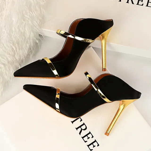 Women's Stiletto Single Shoes Back Empty Sandals Black - Shop at LoveMi