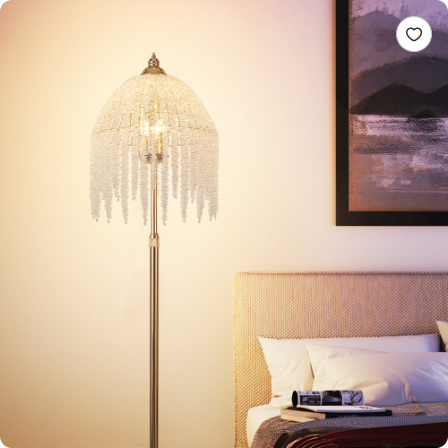 3-Light Elegant Crystal Floor Lamp Vintage Waterfall Design With Cascading Crystal Beads And Marble Texture Base For Living Room, Bedroom, Or Office Decor  Bulb Not Included