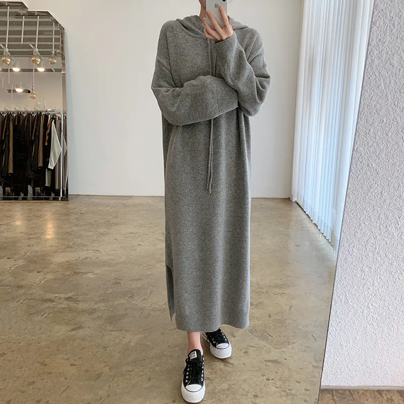 Lazy Wind Loose Over The Knee Long Sweater Dress