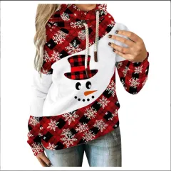 Loose Printed Contrast Colour Fleece Hooded Casual Sweater - A-S - View 1