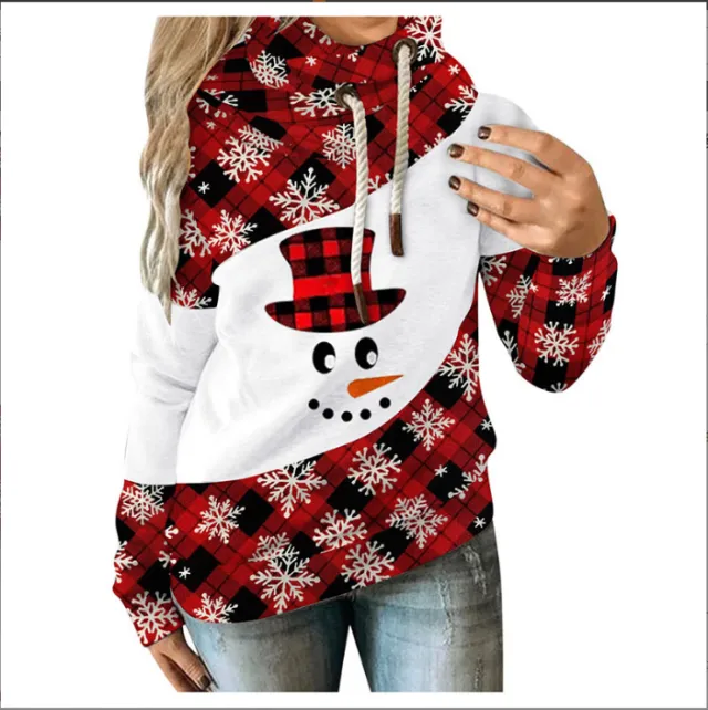 Loose Printed Contrast Color Fleece Hooded Casual Sweater A S - Shop at LoveMi