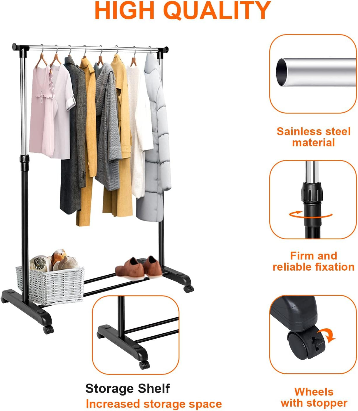 Heavy Duty Metal Single Rail Clothes Garment Hanging Rack Shelf Display Stand