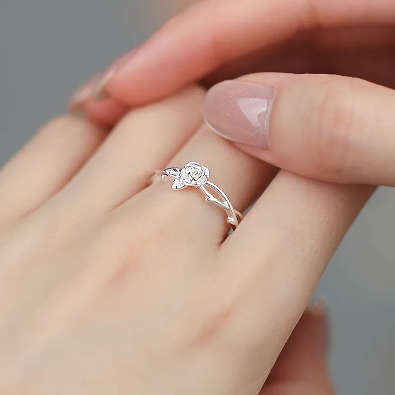 1pc 999 Sterling Silver Rose Open Ring, Delicate Style, Perfect For Daily Wear And Valentine's Gift