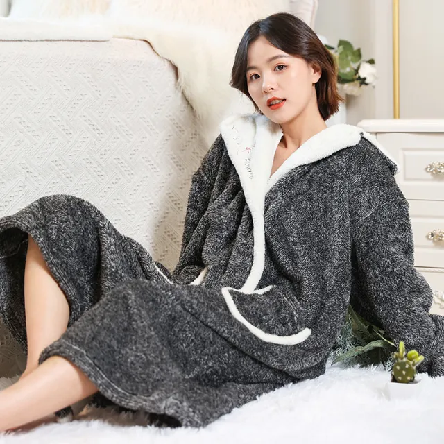 Flannel Pajamas Women Coral Fleece Plus Velvet Thick Warm Suit Charm - Shop at LoveMi