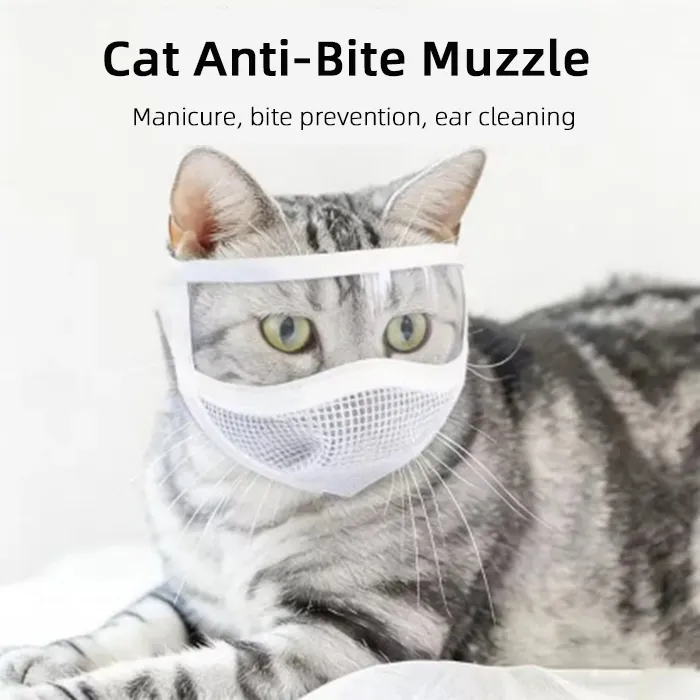 Cat Anti Bite Muzzle Transparent Breathable Mesh Muzzle For Grooming Nail Trimming Bathing Vet Visits