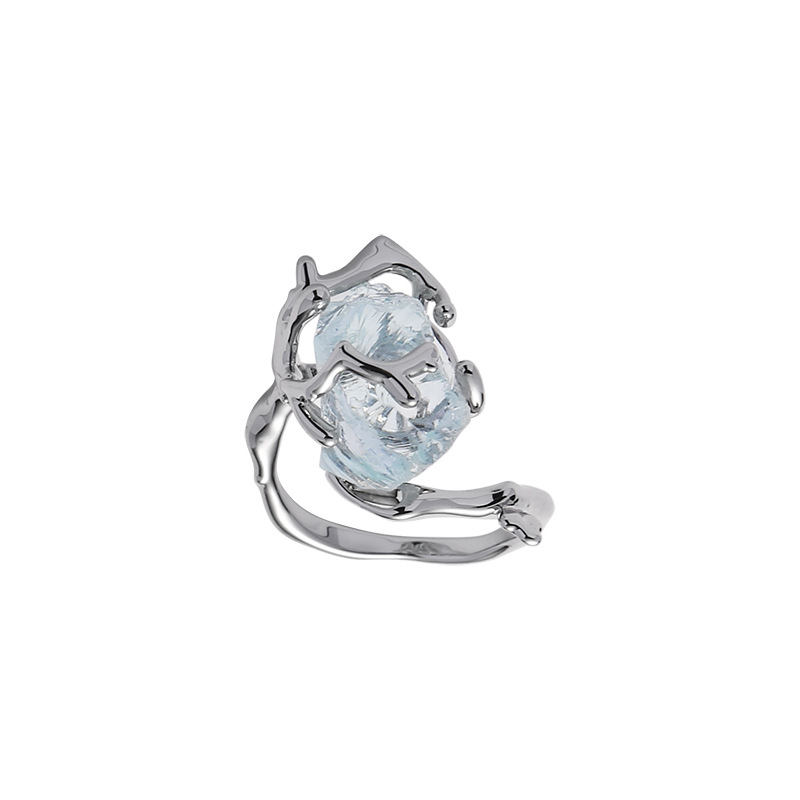 Title 3, Bague en pierre naturelle bleue transparente gl...