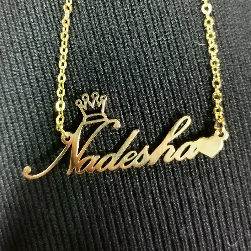 Stainless Steel Initial Hollowed Out Crown Custom Name Necklace