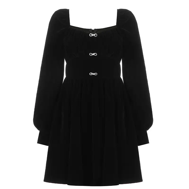 Women's Temperament Square Collar Exposed Collarbone Waist Slim A-line Evening Dress