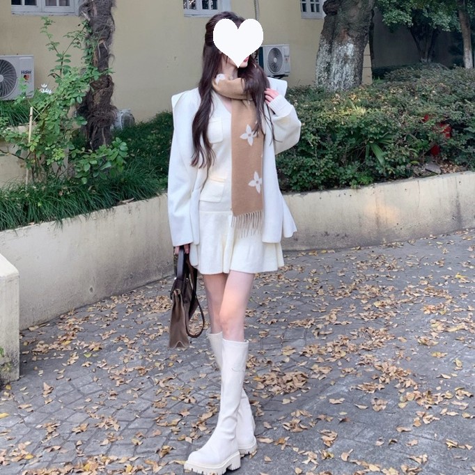 Long Sleeve Pure Knitting Dress Short White - Shop at LoveMi