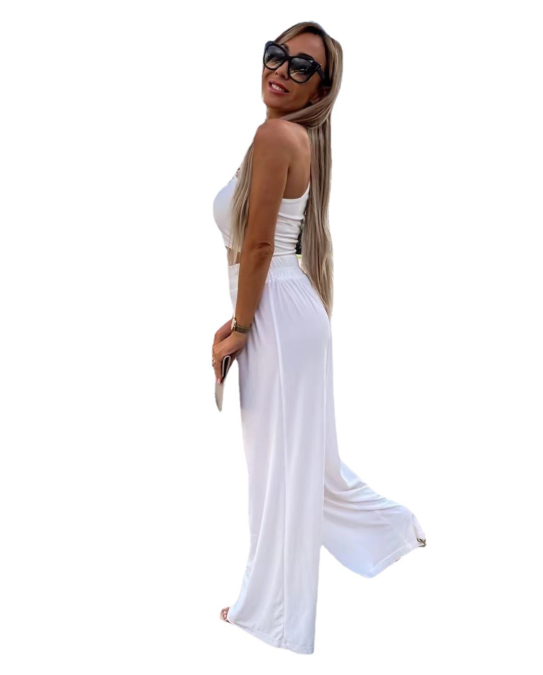 Solid Color One Shoulder Long Sleeve Pants Casual Suit Women - Image 2