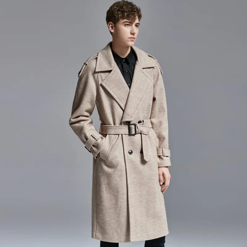 Above-knee Herringbone Coat for Men