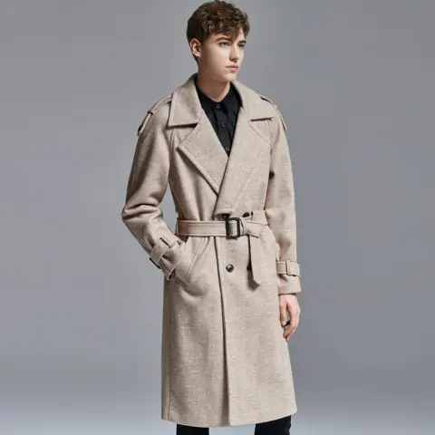 Above-knee Herringbone Coat for Men