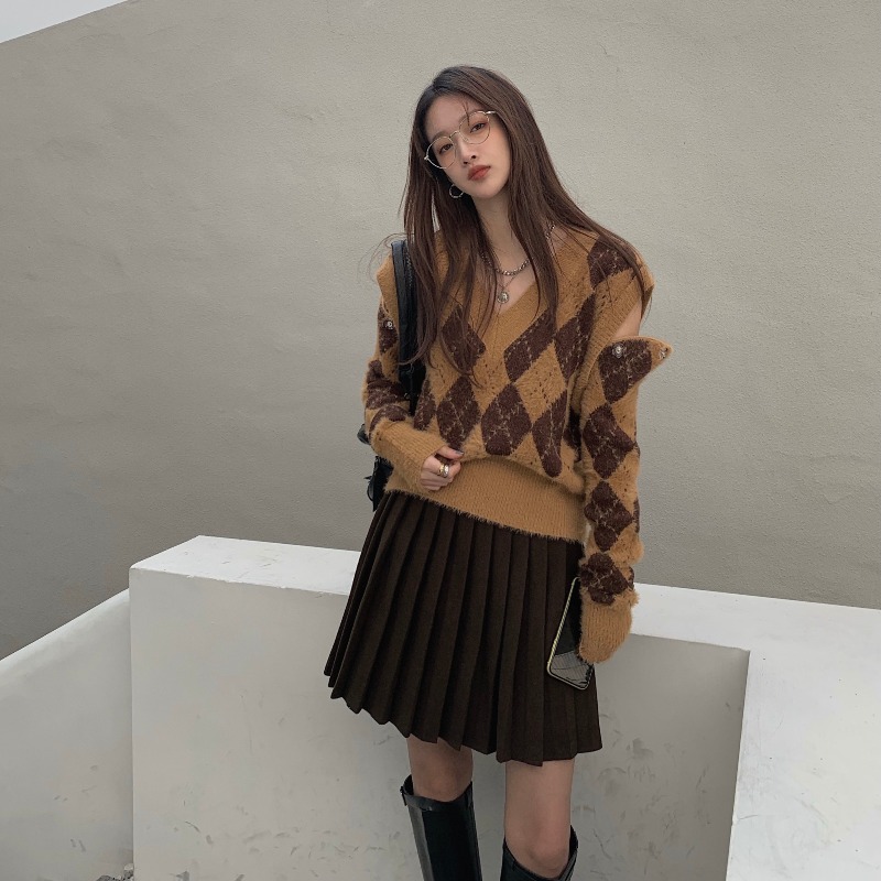 Title 2, Plaid knit Sweater Women Autumn And Winter Thic...