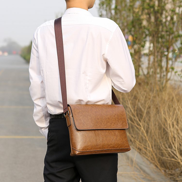 Business Casual Pu One Shoulder Diagonal Bag Multifunctional Solid Color Briefcase — foto 3