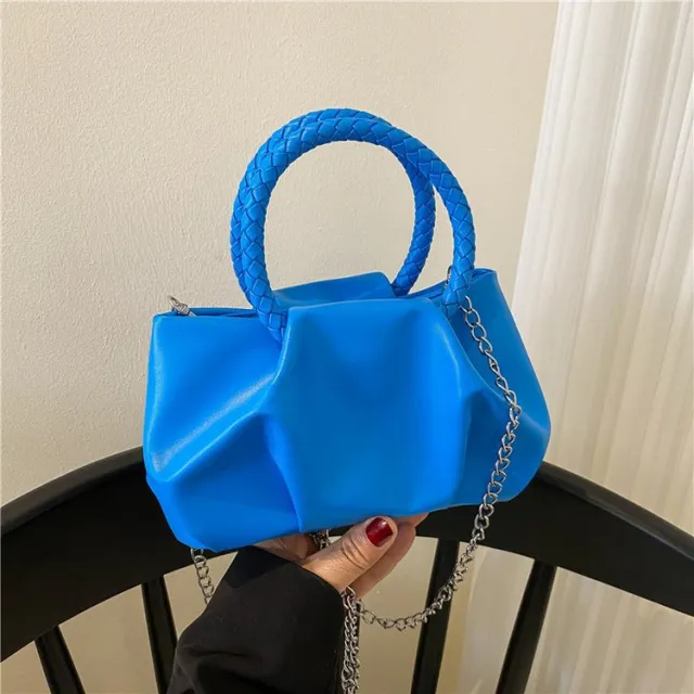 Portable Cloud Underarm Pleated Tote Chain Crossbody Bag Blue - Shop at LoveMi