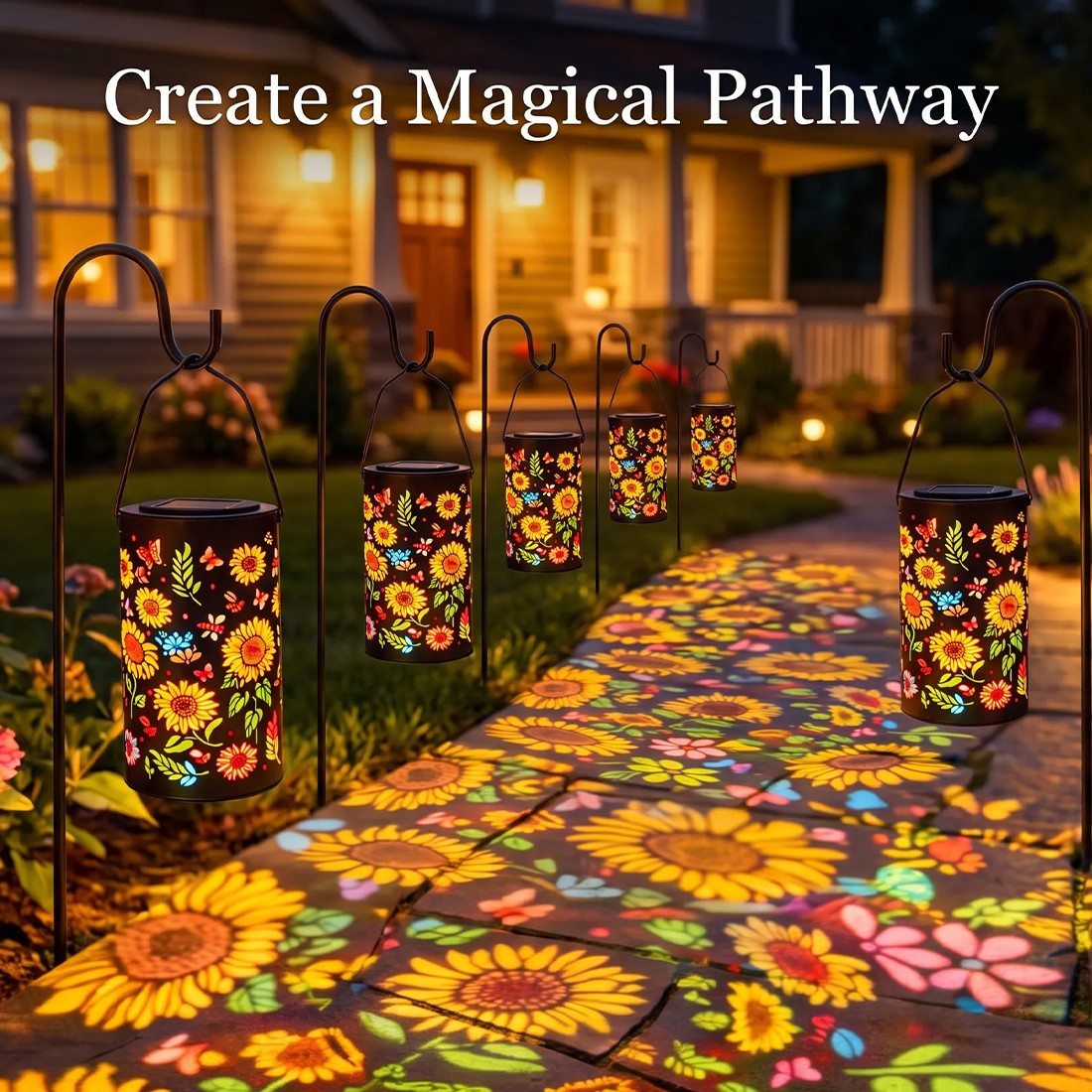 Sunflower Solar Lantern Outdoor Waterproof Hanging Light Garden Yard Patio Color — image 2