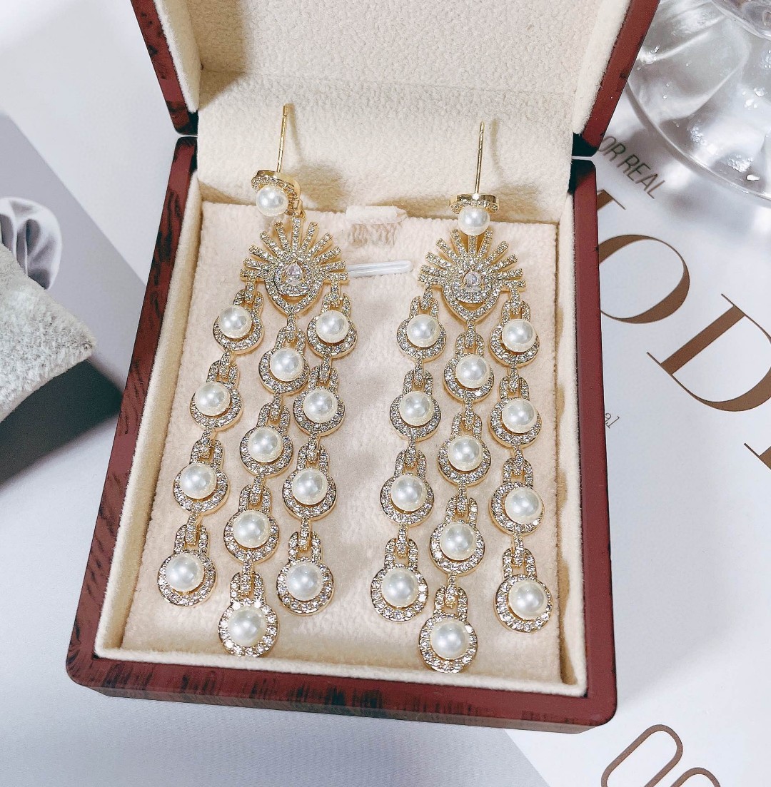 Micro Inlay Zircon Style Beaded Fringe Earrings — foto 4