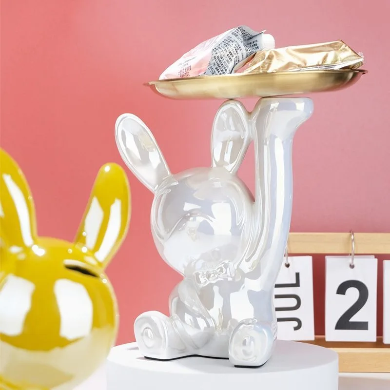 Title 24, Ins Silver Astronaut Rabbit Tray Figurines Pigg...