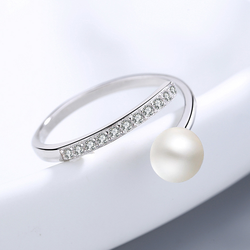 Ring Simple Pearl Zircon Round Pearl