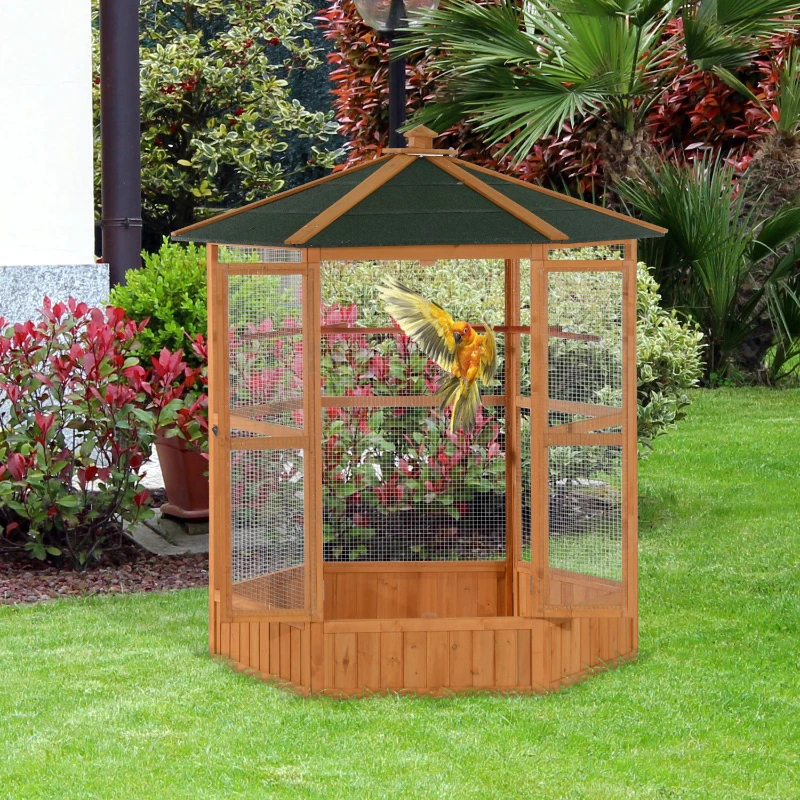 PawHut 69 Wooden Hexagonal Outdoor Aviary Flight Bird Cage With Covered Roof... 5