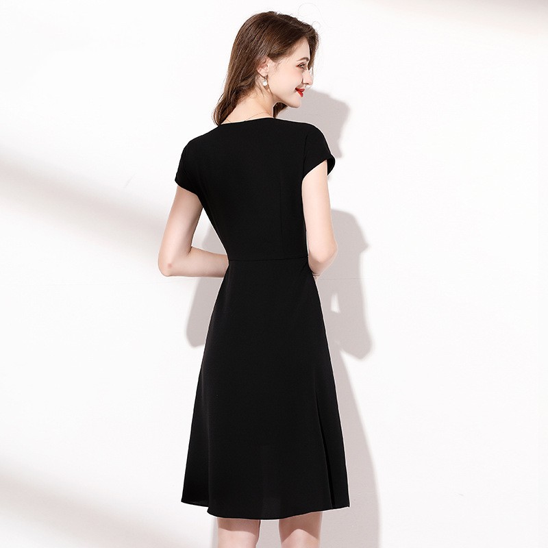 Slim Gradient Pleated Patchwork Black Dress