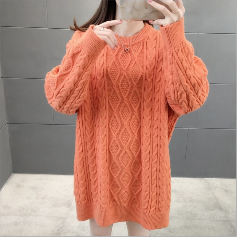 Loose Twist Mid-length Knit Sweater Retro Jacket Outer Wear