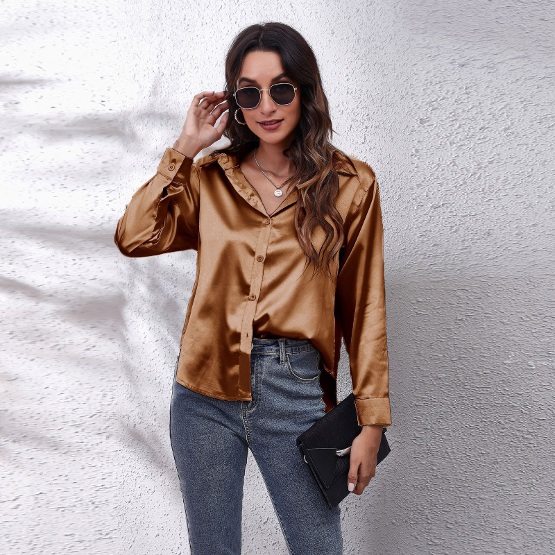 Women's Satin Faux Silk Long-sleeved Shirt