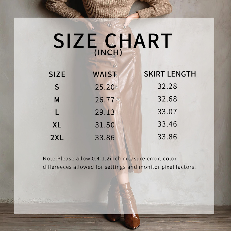 Women's Faux Leather Bodycon Skirt - High Waisted Slim Fit Midi Skirt With Front Slit & Button Decor