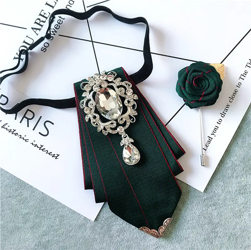 Korean Style Bow Tie Rhinestone Brooch Set