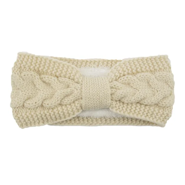 Fleece Knitted Headband Twist Bow Headband Milky White - Shop at LoveMi