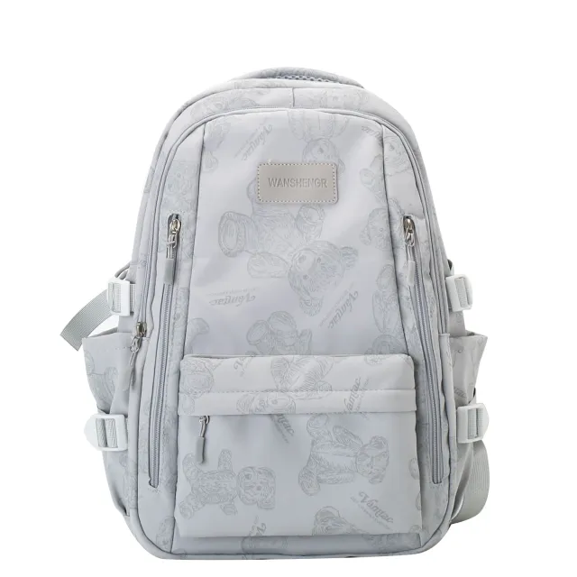 Cute Bears Print Backpack Fashion Versatile Large Capacity Travel Bags Women Junior High School Students Schoolbag Girls Campus Bag Grey - Shop at LoveMi