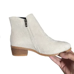 Ankle Boots For Women Low Heels Side Zipper Shoes - Beige - View 1