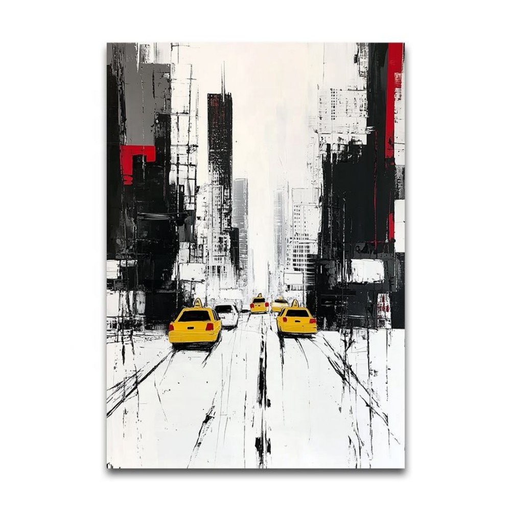 Handmade Oil Painting Canvas Wall Art Decoration Modern Black And White Abstract Architectural Street Scene For Home Living Room Decor Entrance Niche Art Installation Rolled Frameless 5