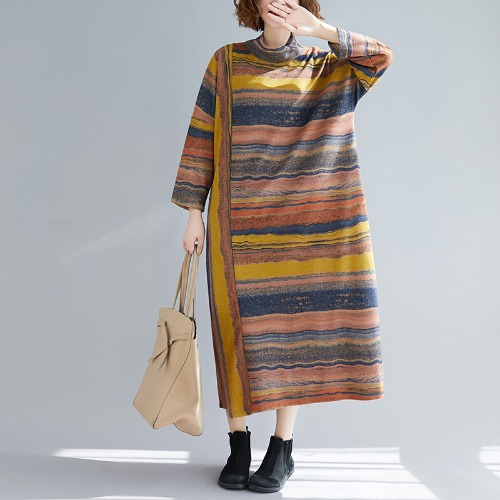 Loose Oversize Striped Women's Long Sleeved Dress
