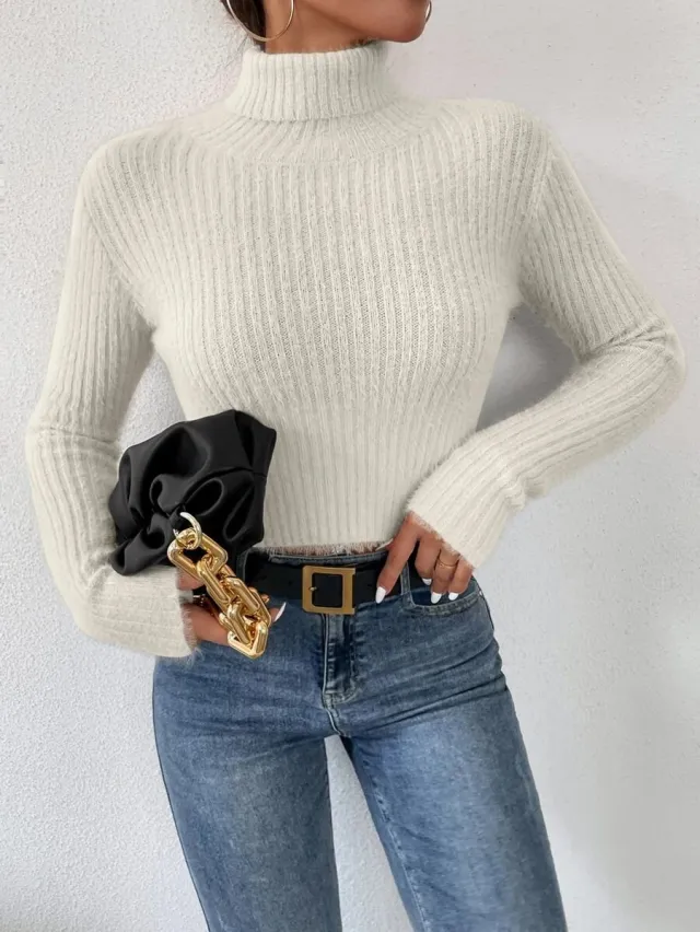 Long sleeved Mink like Sweater Bottoming Shirt White - Shop at LoveMi