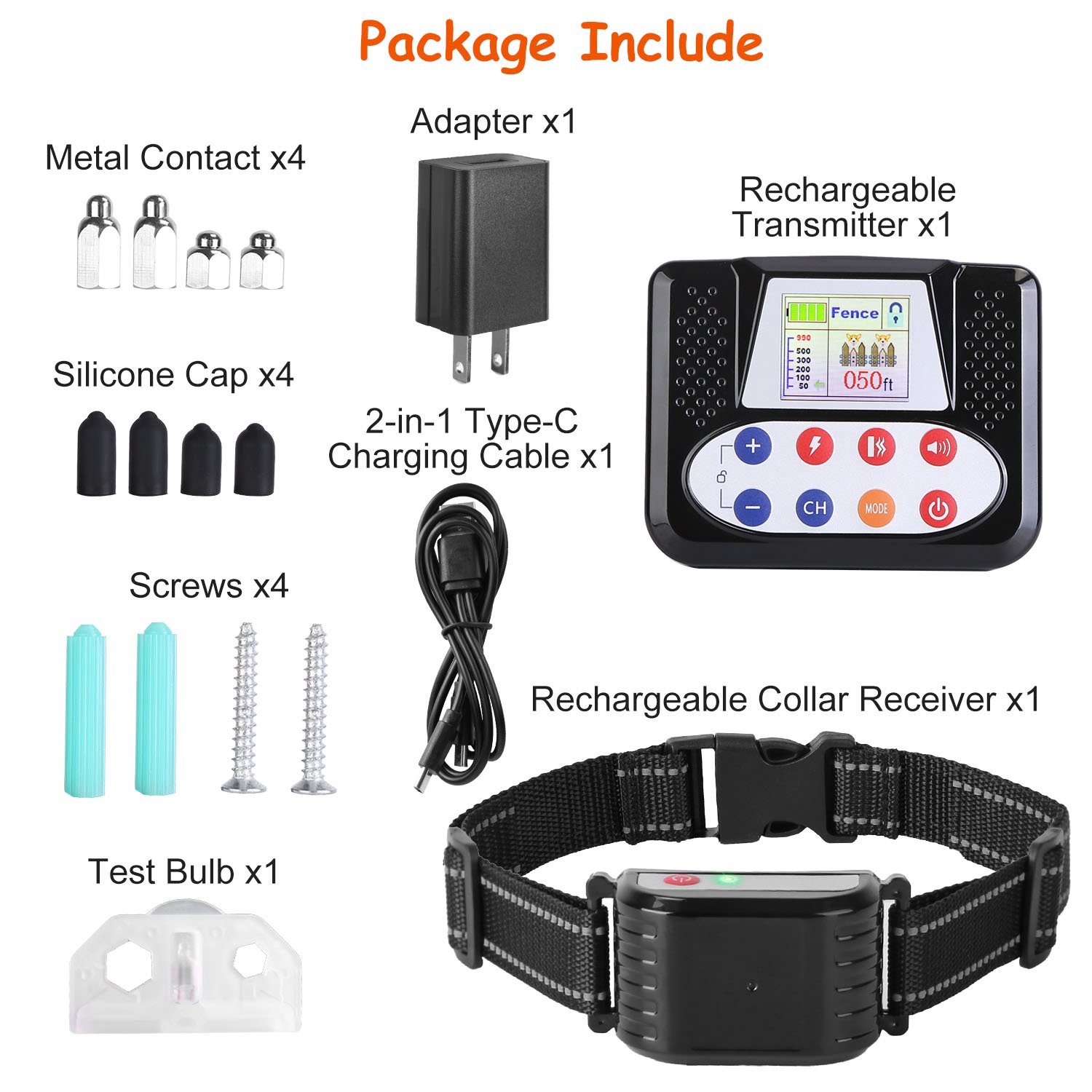 1Set 990FT Range Dog Wireless Fence Remote Training Collar IPX6 Waterproof Receiver With 0-9 Levels Beep Vibration Shock Mode 4 Channels Rechargeable Transmitter System — foto 9