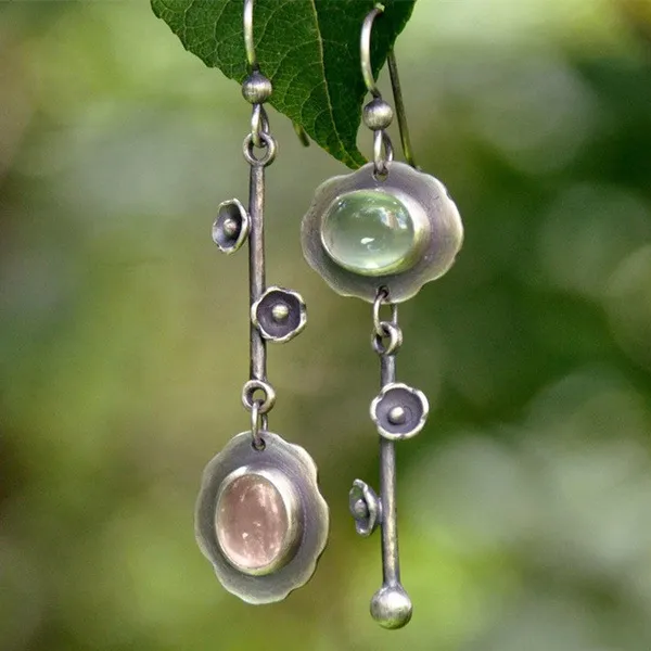 Crystal Gemstone Key Earrings Plum Drop Earrings Yellow Green - Shop at LoveMi