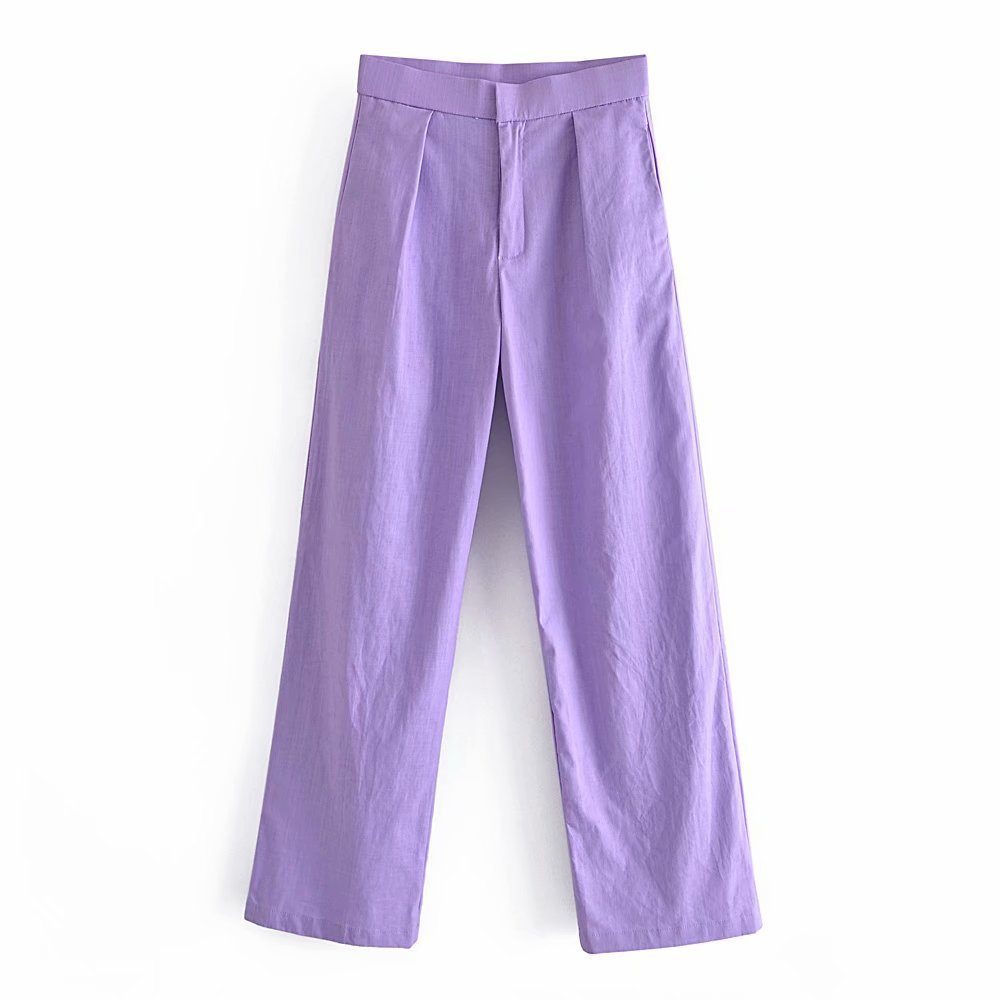 Title 7, High Waist Solid Color Loose Straight Casual Pants