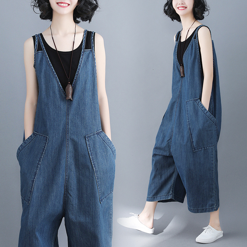 Women’s Spring New Loose Large Size Casual Denim Overalls