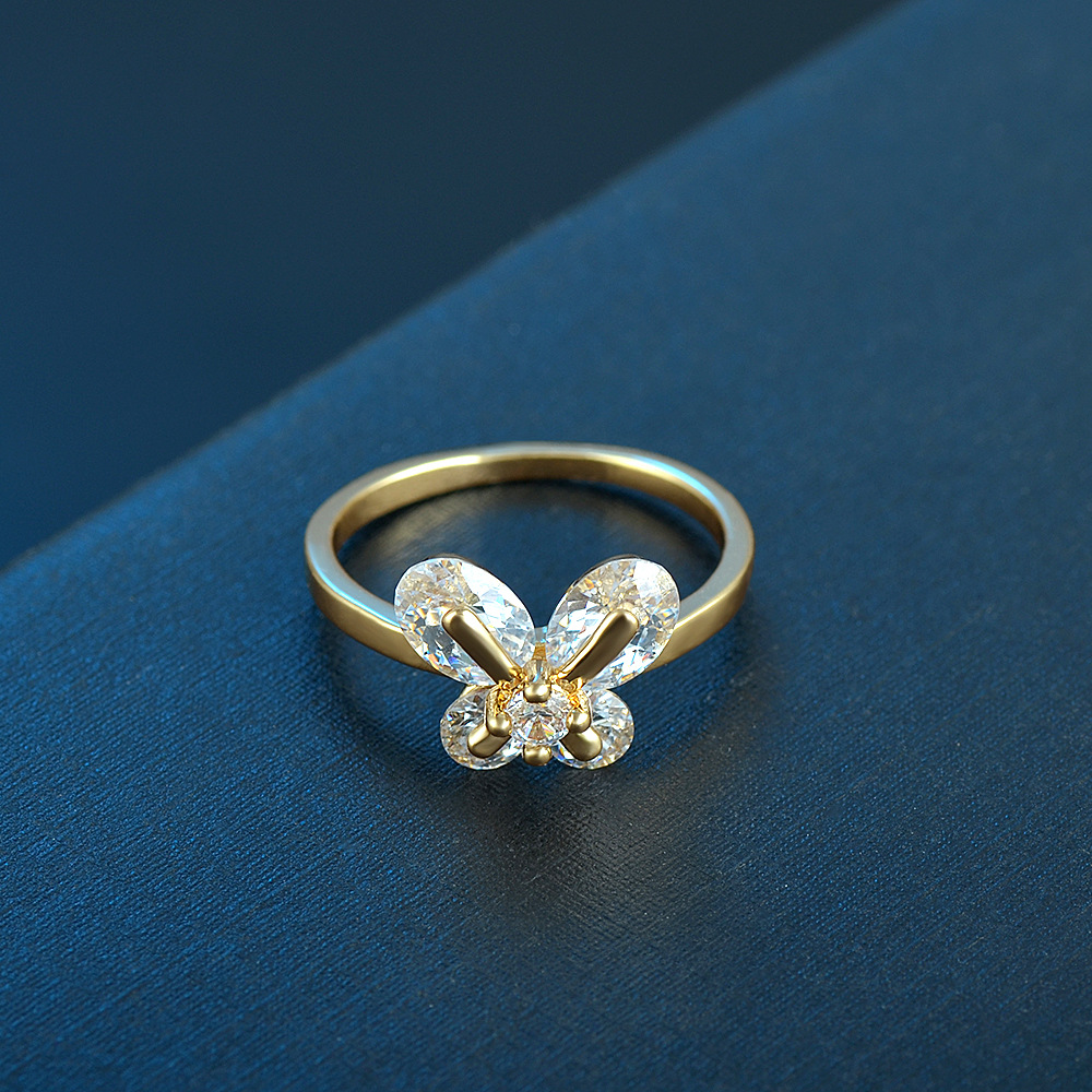 Elegant Butterfly Ring Sweet Beauty Raw Index Finger Zircon Crystal Ring