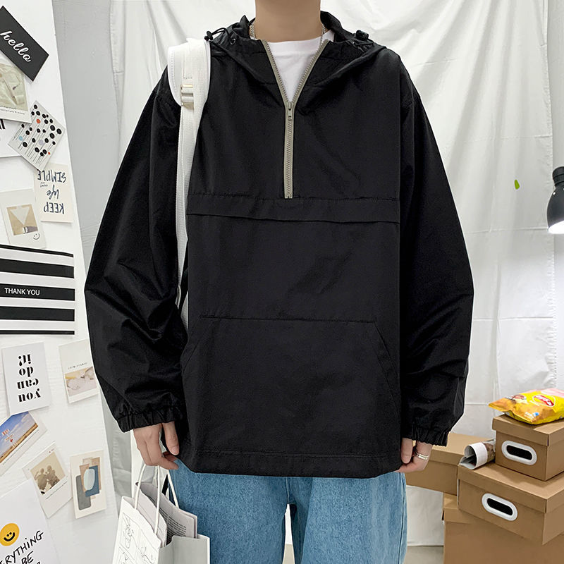 Men's Workwear Functional Wind Hooded Sweatshirt With Half Zipper Jacket